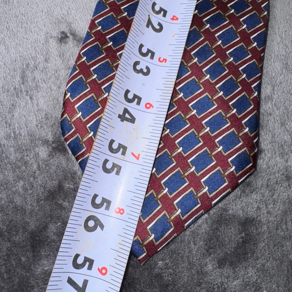Bert Pulitzer Mens Silk Tie Geometric Burgundy Blue Made in USA RN 21304